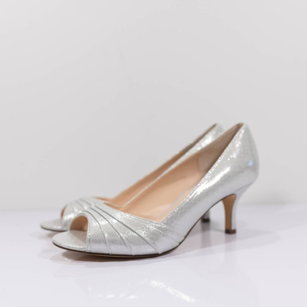 Nina Chezare Metallic Peep Toe Wedding Pumps - Picture 6 of 15